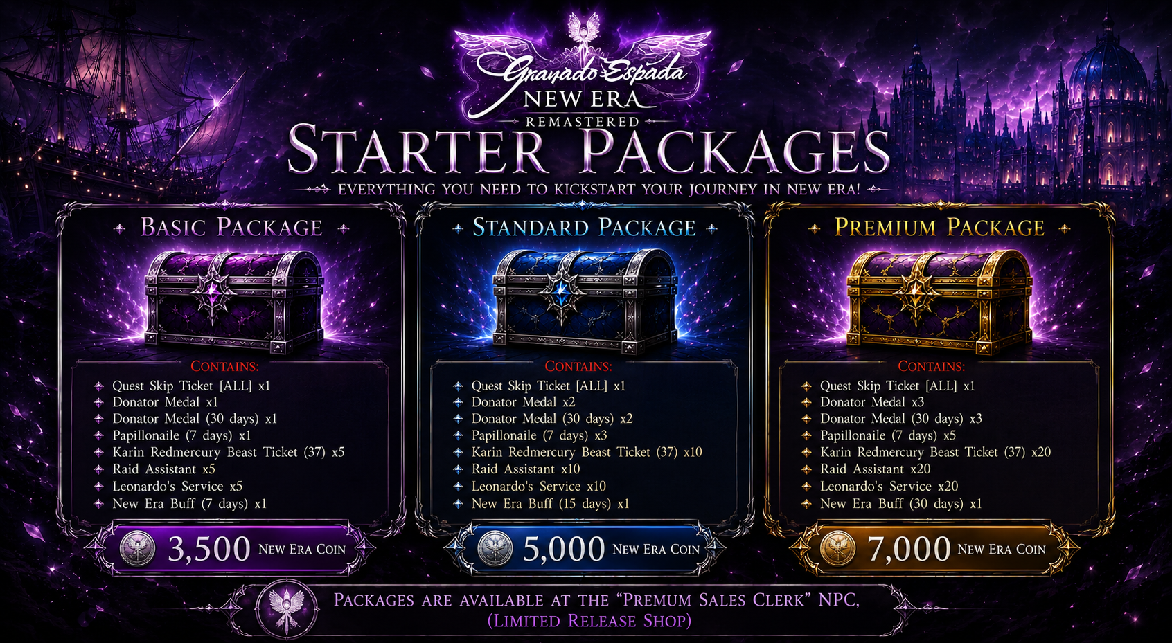 Limited Release Cash Shop Packages (30 Days)